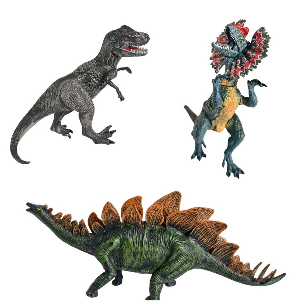 T-Rex Dilophosaurus Stegosaurus Dinosaur 3 Moveable Realistic Jurassic Figures